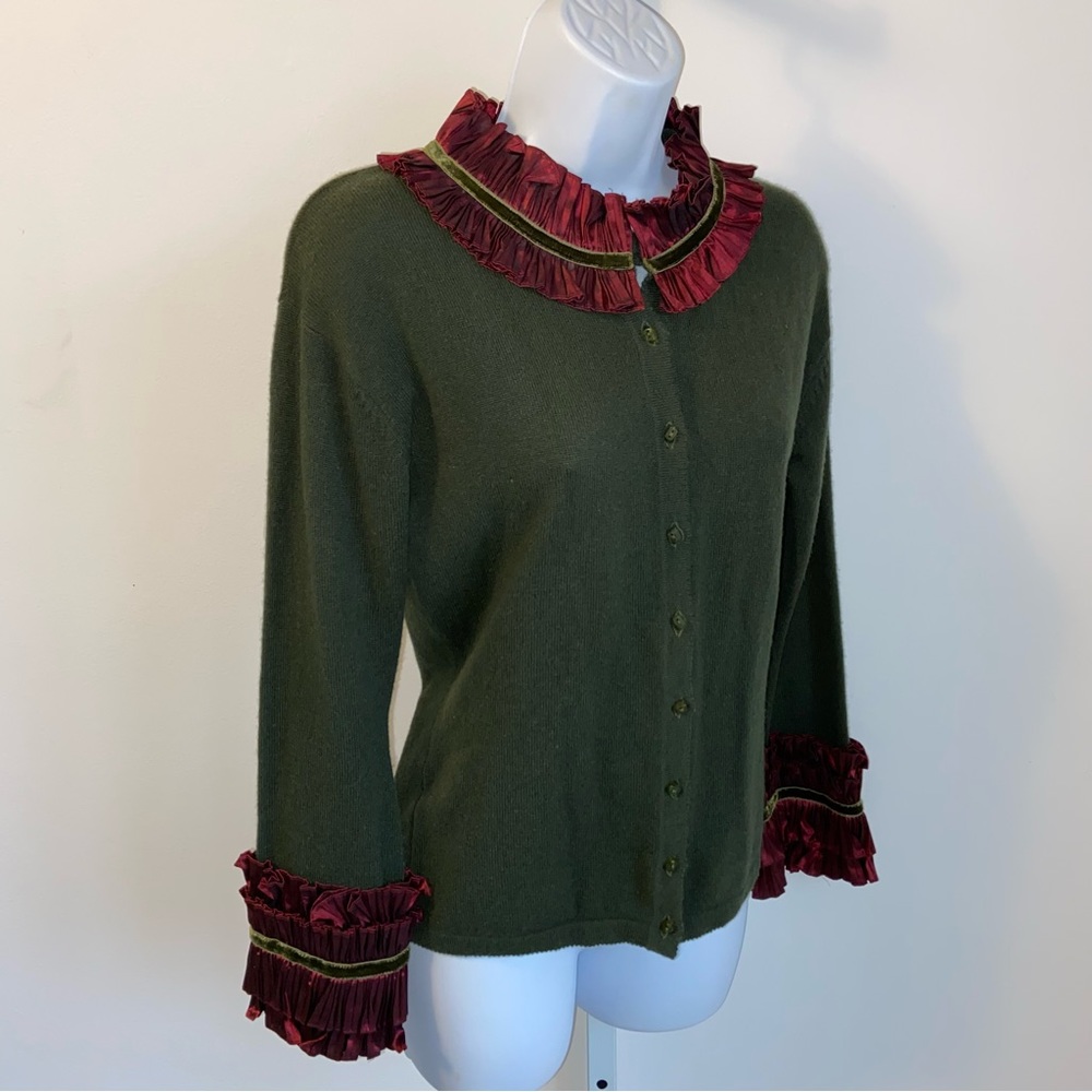 Tomasz Starzewski Couture Cashmere Cardigan Sweater Pleated Ruffle Collar & Cuff